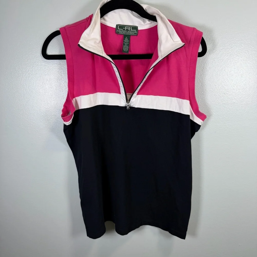 Ralph Lauren Active Colorblock Sleeveless Top Pink, White, and Black Sz XL - Picture 4 of 7